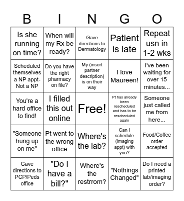 AAOG Reception BINGO Card