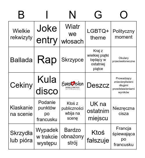 ESC 2025 Bingo Card