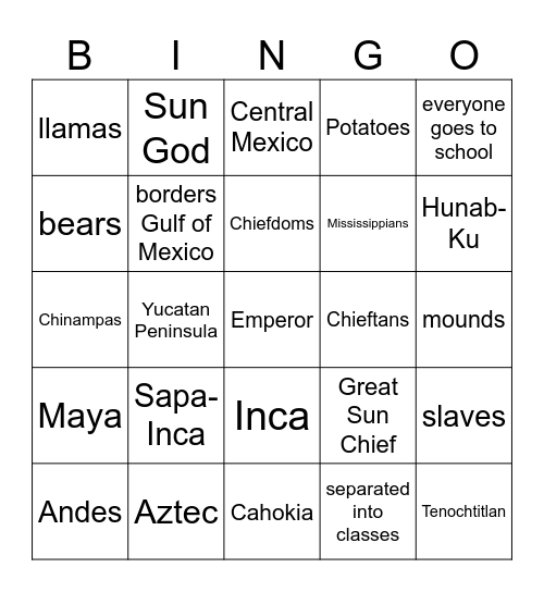 Acient Civilizations Bingo Card