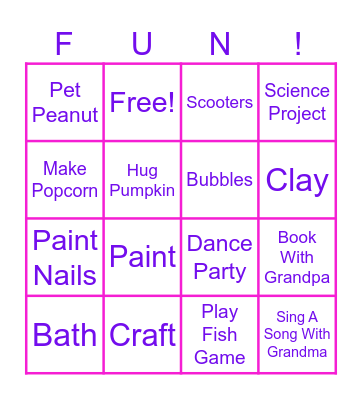 Grandpa & Grandma Fraser Bingo Card