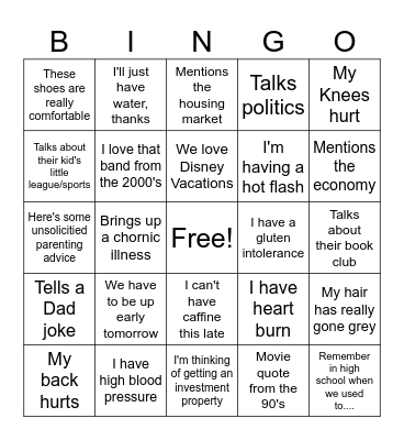 Things Old People Say Bingo Card