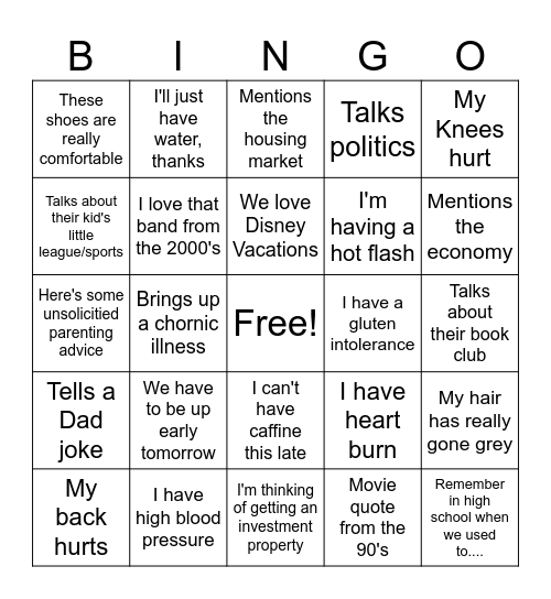 Things Old People Say Bingo Card