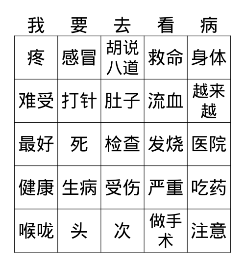 Doctor A+B Bingo Card