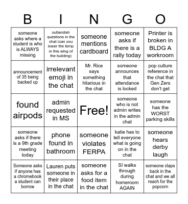 NYOB (Not Your Ordinary Bingo) Bingo Card