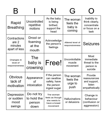 Sudden Emergency Bingo Card