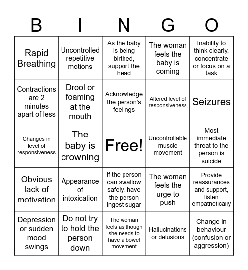 Sudden Emergency Bingo Card