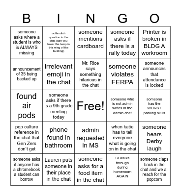 NYOB Bingo Card