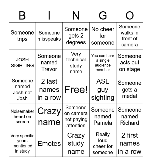 Graduation Bingo Card