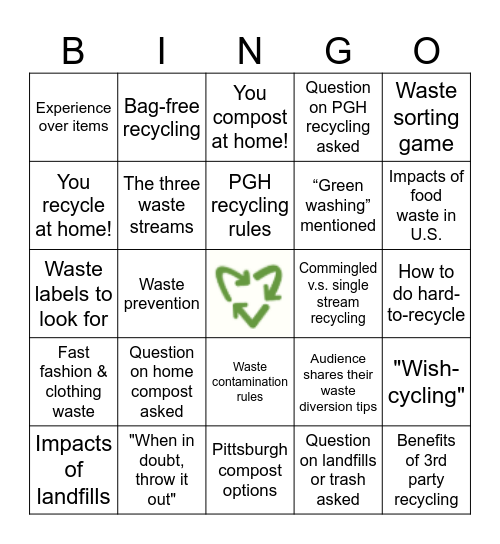 Waste Diversion Bingo! Bingo Card