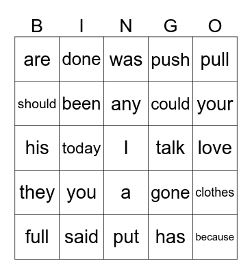 Sight word II Bingo Card