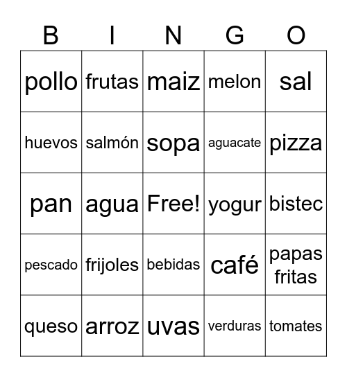 COMIDAS Bingo Card