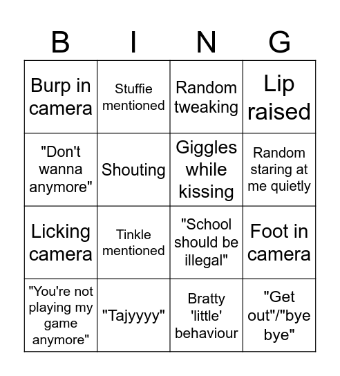 Tainiah Bingo Card