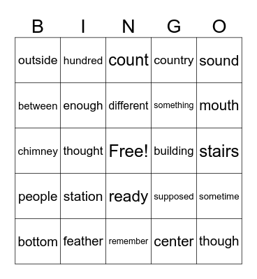 Fourth Grade Words Bingo Card