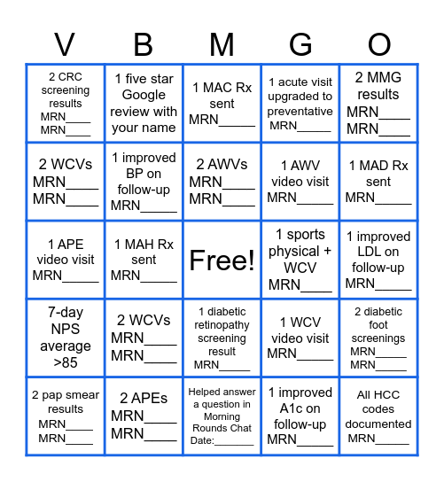 VBM Summer Sprint Bingo Card