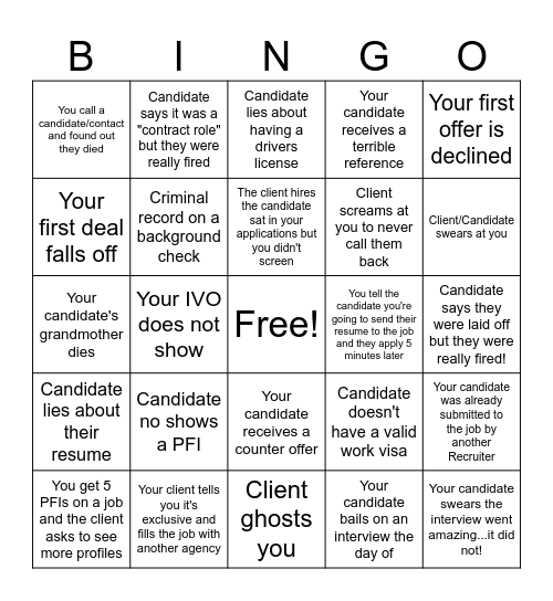 New Hire Bingo Card