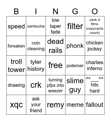 yt shorts bingo Card
