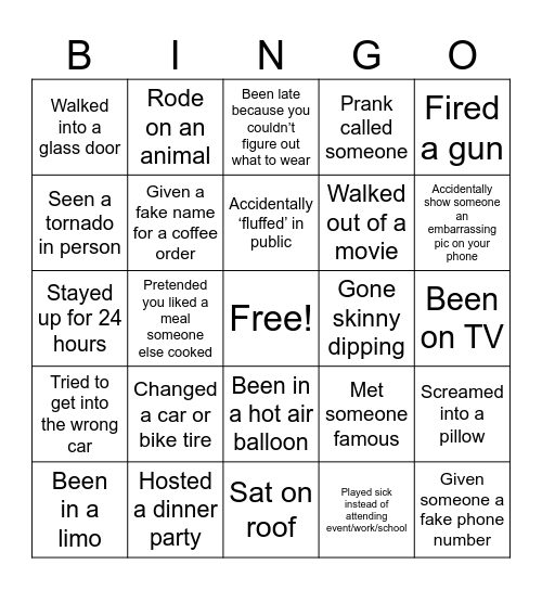 Have You Ever? Bingo Card