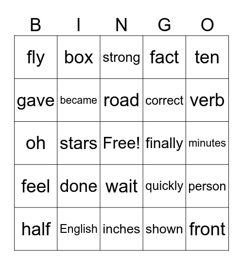 Fry 5th List Bingo Card