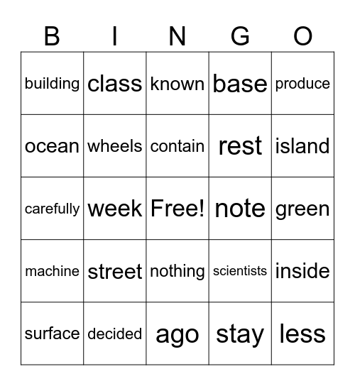 FRY 5th List Bingo Card