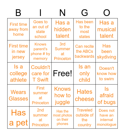 Getting To Know You -CES Bingo Card