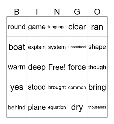 FRY 5th List Bingo Card