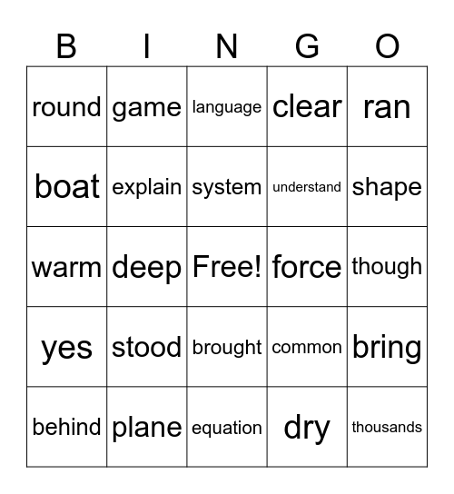 FRY 5th List Bingo Card