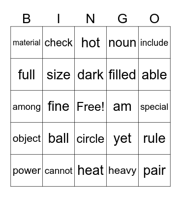 FRY 5th List Bingo Card