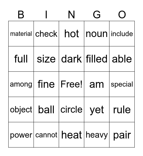 FRY 5th List Bingo Card