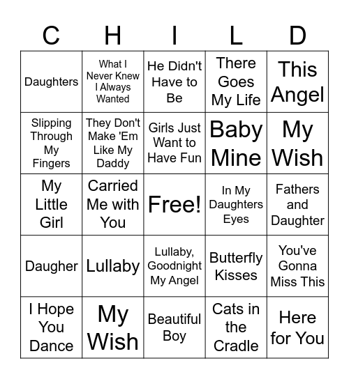 Parenting Bingo Card