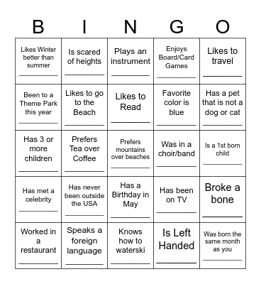 Get to Know You Bingo Card