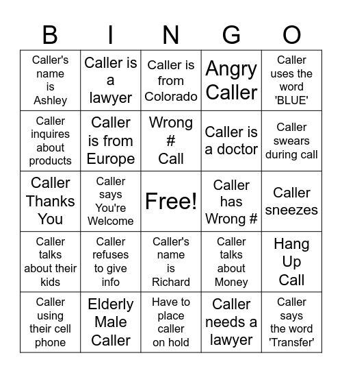 CALLER BINGO Card