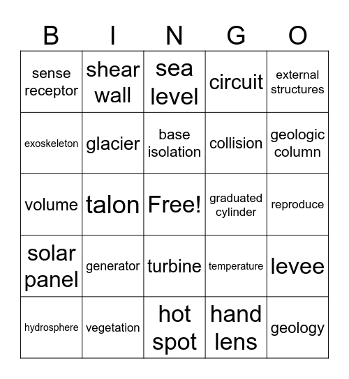SCIENCE VOCABULARY Bingo Card