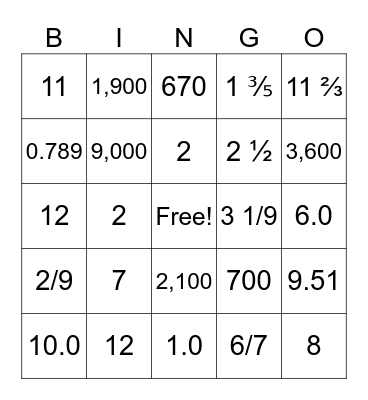 Division Practice Bingo Card