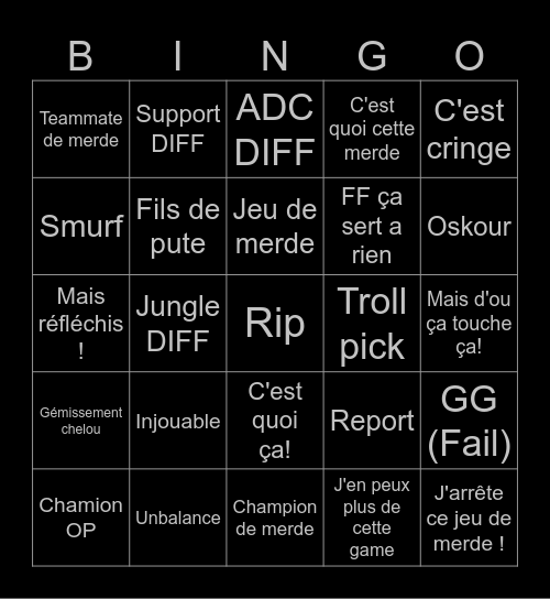 Lol Rage Bingo Card