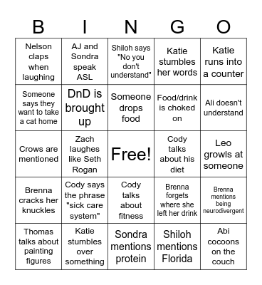 Julie Bingo Card