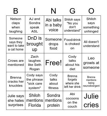 Katie Bingo Card