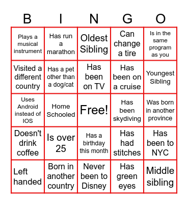 Young Adult Conference Icebreaker Bingo Card