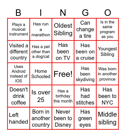 Young Adult Conference Icebreaker Bingo Card