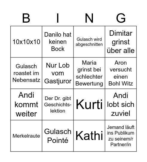 Dancing Stars 2 Bingo Card
