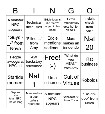 LDOB Bingo Card