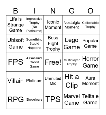 PSN Trophy Hunting BINGO Card