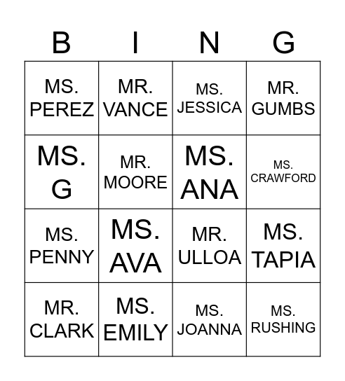 THE BINGO MP Bingo Card