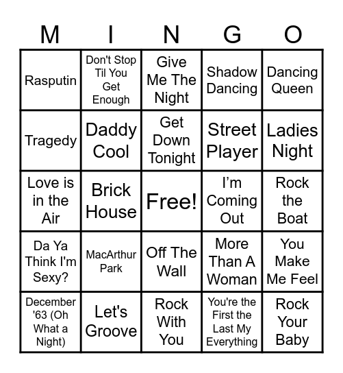 Disco Dance Party 3 Bingo Card