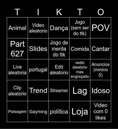 Tik tok bingo Card
