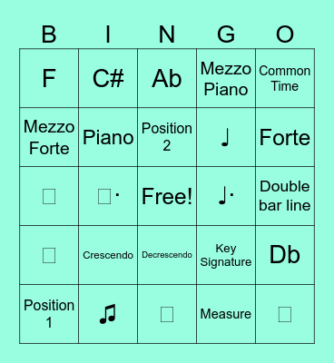 Music Bingo Card