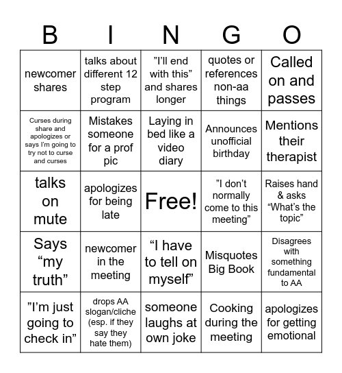 RESENTMENT Bingo Card