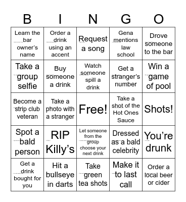 Hot Ones Bald Bar Crawl Bingo Card