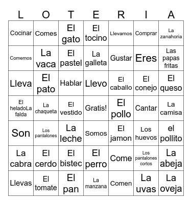 Spanish review Bingo Card