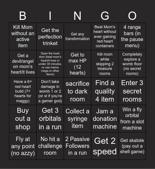 Isaac repentance bingo Card