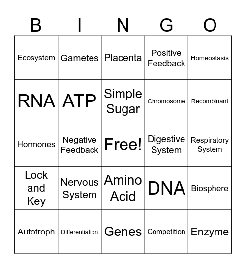 Living Environment Vocab BINGO Card
